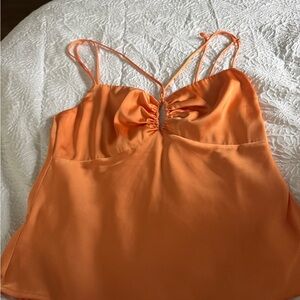 Orange Satin Ruched Cami Top